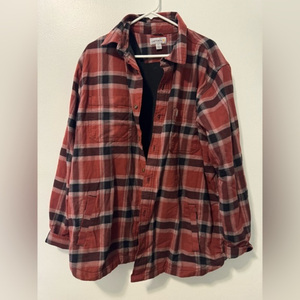 Carhartt Orange and Black Plaid Men's Heavy Shirt